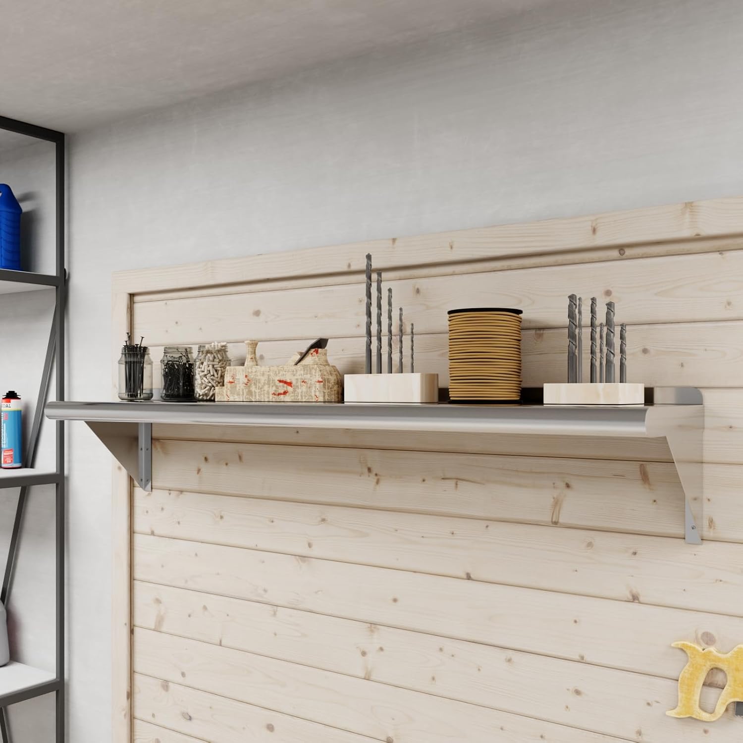 AmGood 48" Long X 10" Deep Stainless Steel Wall Shelf | NSF Certified | Appliance & Equipment Metal Shelving | Kitchen, Restaurant, Garage, Laundry, Utility Room