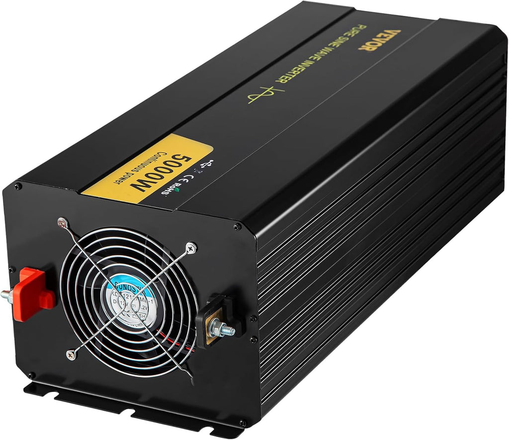 VEVOR Pure Sine Wave Inverter, 5000 Watt, Power Inverter, DC 12V to AC 120V Car Inverter, with LCD Display, USB Port and Remote Controller, Power Converter for Car RV Truck Solar System Travel Camping