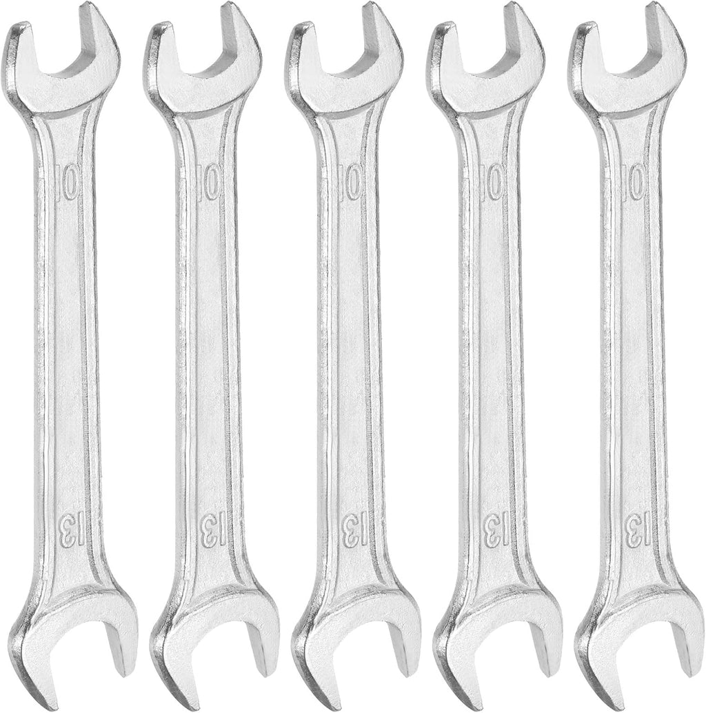 HARFINGTON 5pcs Double Open End Wrench 10mm x 12mm Metric 15 Degree Offset Angle Small Flat Head Wrench Galvanizing Open Ended Spanner for Automotive Repair Furniture Assembly