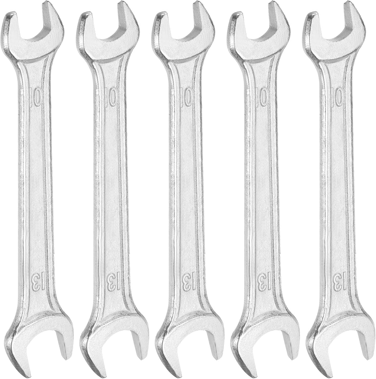 HARFINGTON 5pcs Double Open End Wrench 10mm x 12mm Metric 15 Degree Offset Angle Small Flat Head Wrench Galvanizing Open Ended Spanner for Automotive Repair Furniture Assembly