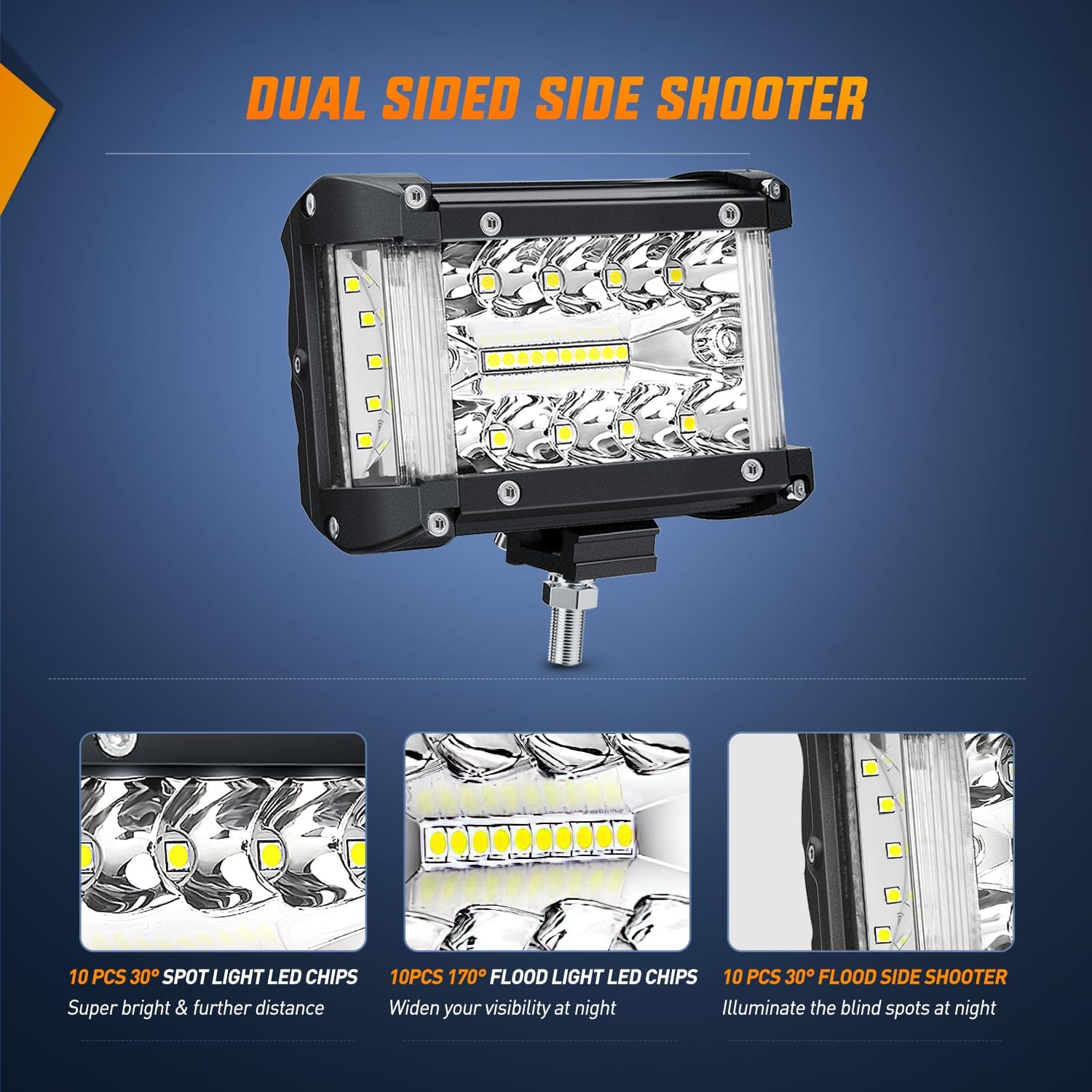 Nilight Side Shooter LED Light Bar 2PCS 4.3 Inch Triple Row Spot Flood Combo with Wiring Harness Kit for Off Road Driving Fog Work Lamp on Truck SUV ATV UTV