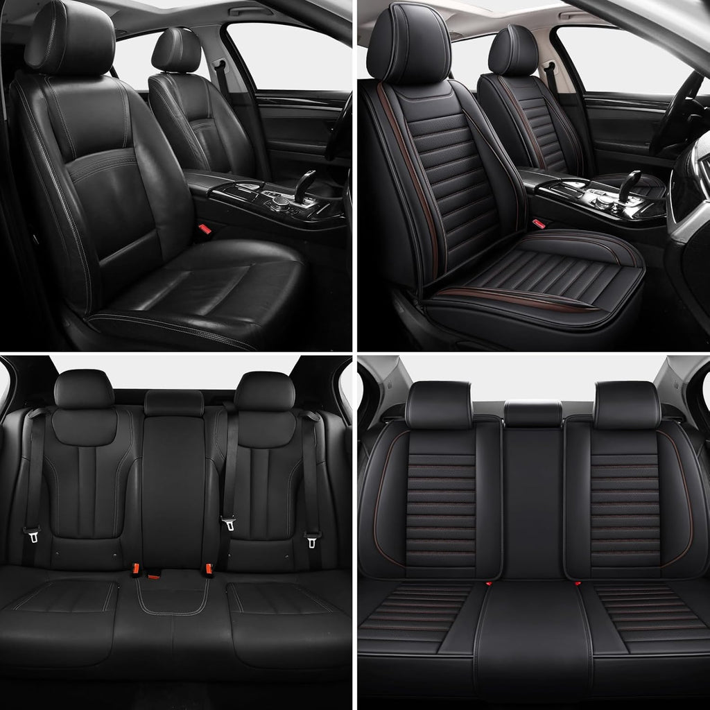 Car Seat Covers Full Set, 5 Seats Front Seat Cover and Back Seat Covers for Cars, Automotive Seat Covers, Leather Waterproof Car Seat Protectors Universal for Cars Brown