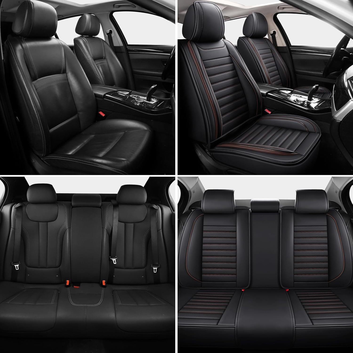 Car Seat Covers Full Set, 5 Seats Front Seat Cover and Back Seat Covers for Cars, Automotive Seat Covers, Leather Waterproof Car Seat Protectors Universal for Cars Brown
