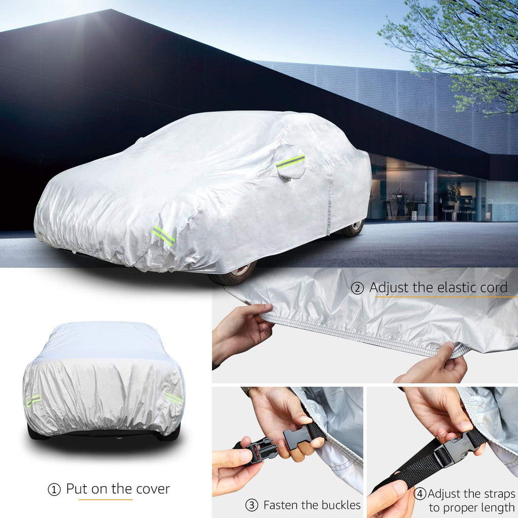 Amazon Basics Silver Weatherproof Car Cover - 150D Oxford, Sedans up to 180"