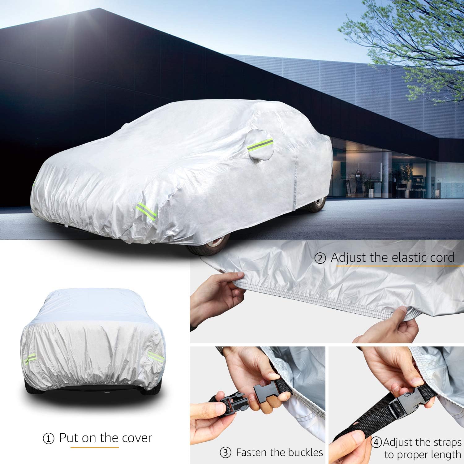 Amazon Basics Silver Weatherproof Car Cover - 150D Oxford, Sedans up to 180"