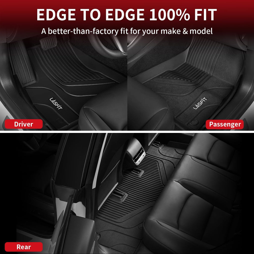 LASFIT Premium Extra Thick Floor Mats for Tesla Model 3 2020 2019 2018 2017 All Weather TPE Custom Fit Floor Liners 1st & 2nd Front & Rear Row Car Mats, Black