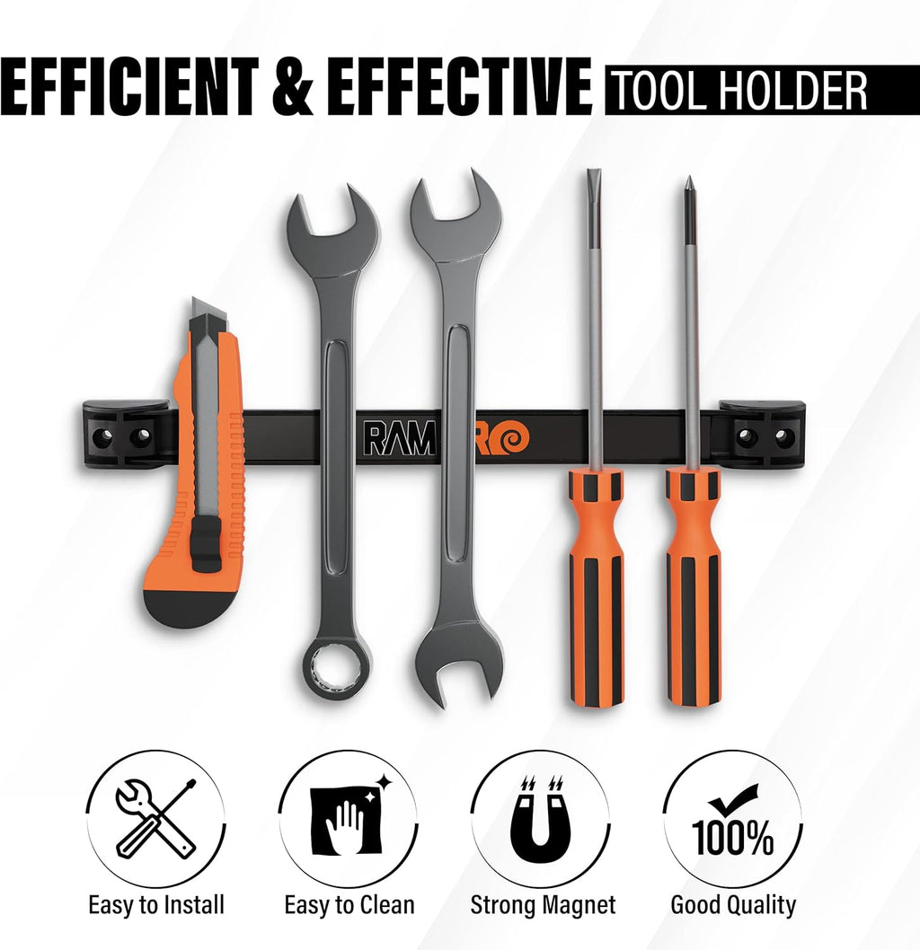 12" Magnetic Tool Holder Strip - A Tool Magnet Bar for Garage Organization, Shop Organization, and Workbench Accessories - Best Gift for Men - Easy To Install in Workshop - Mounting Screws Included.