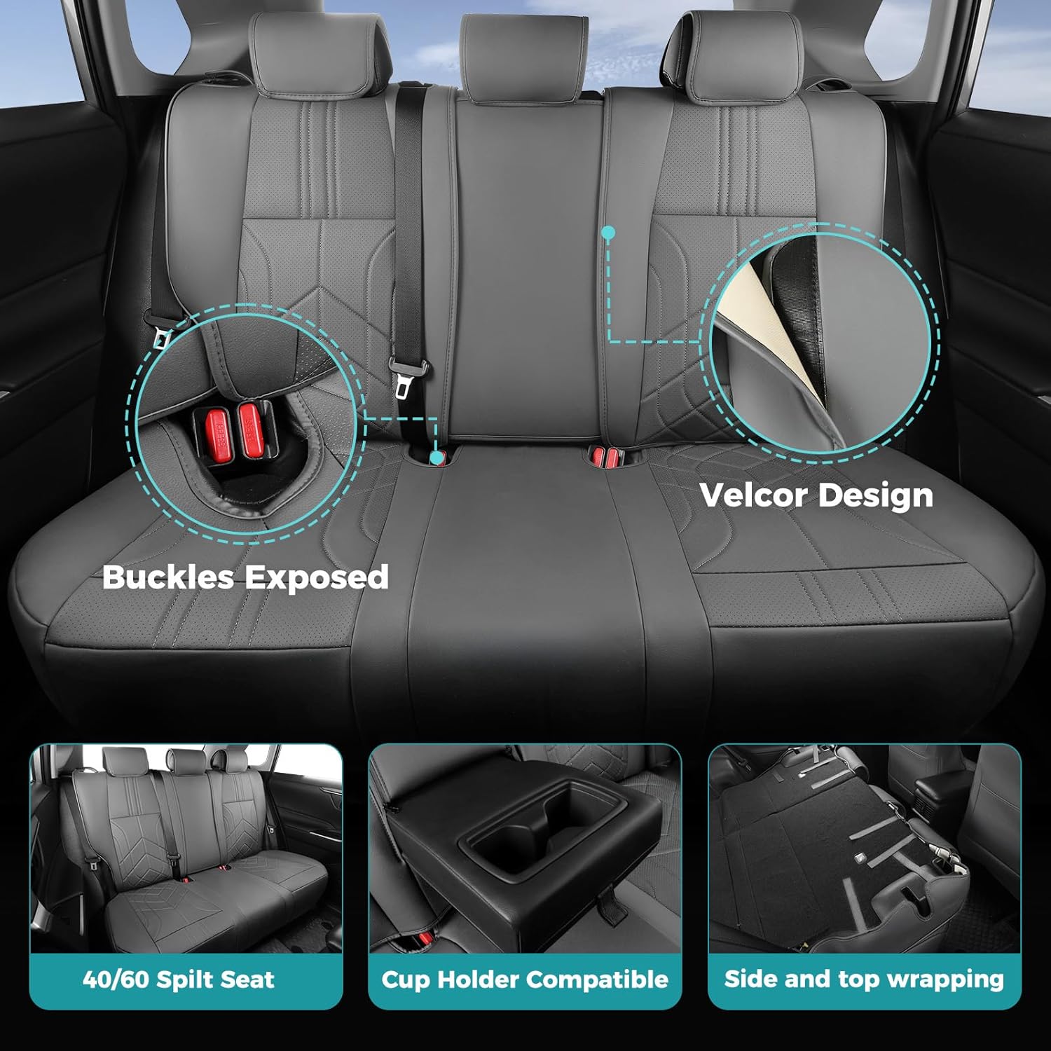 for Toyota RAV4 Seat Covers 2013 2014 2015 2016 2017 2018 RAV 4 XLE SE Limited Platinum Adventure (not for LE&Hybrid) - Custom Leather Car Seat Covers Full Set - BlackGrey