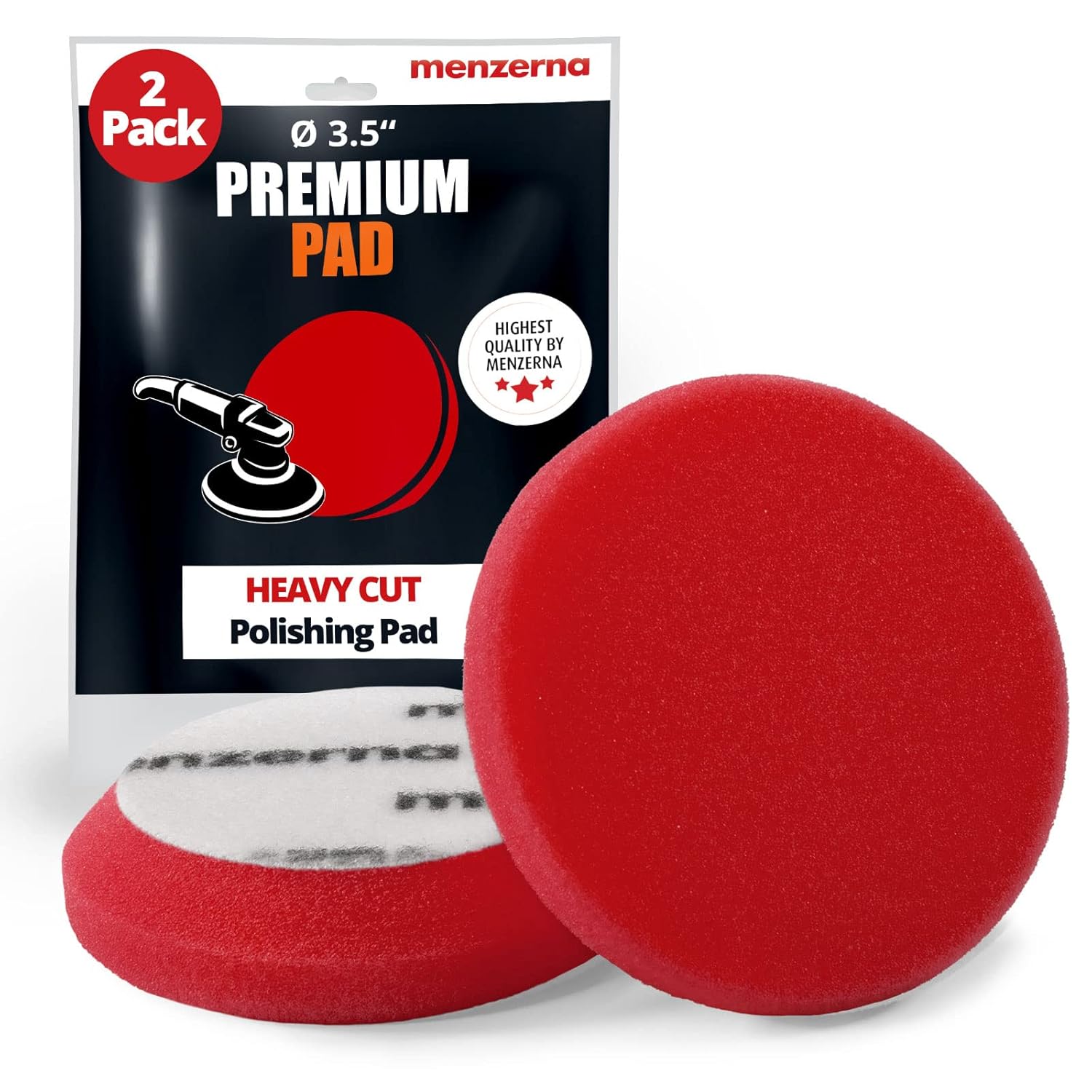 menzerna 3.5 Inch 2X Premium Polishing Pads Heavy Cut for Scratch Repair I Body Repair and Detailing Pads with Safety Edge & Velcro Attachment I Washable & Long Lasting