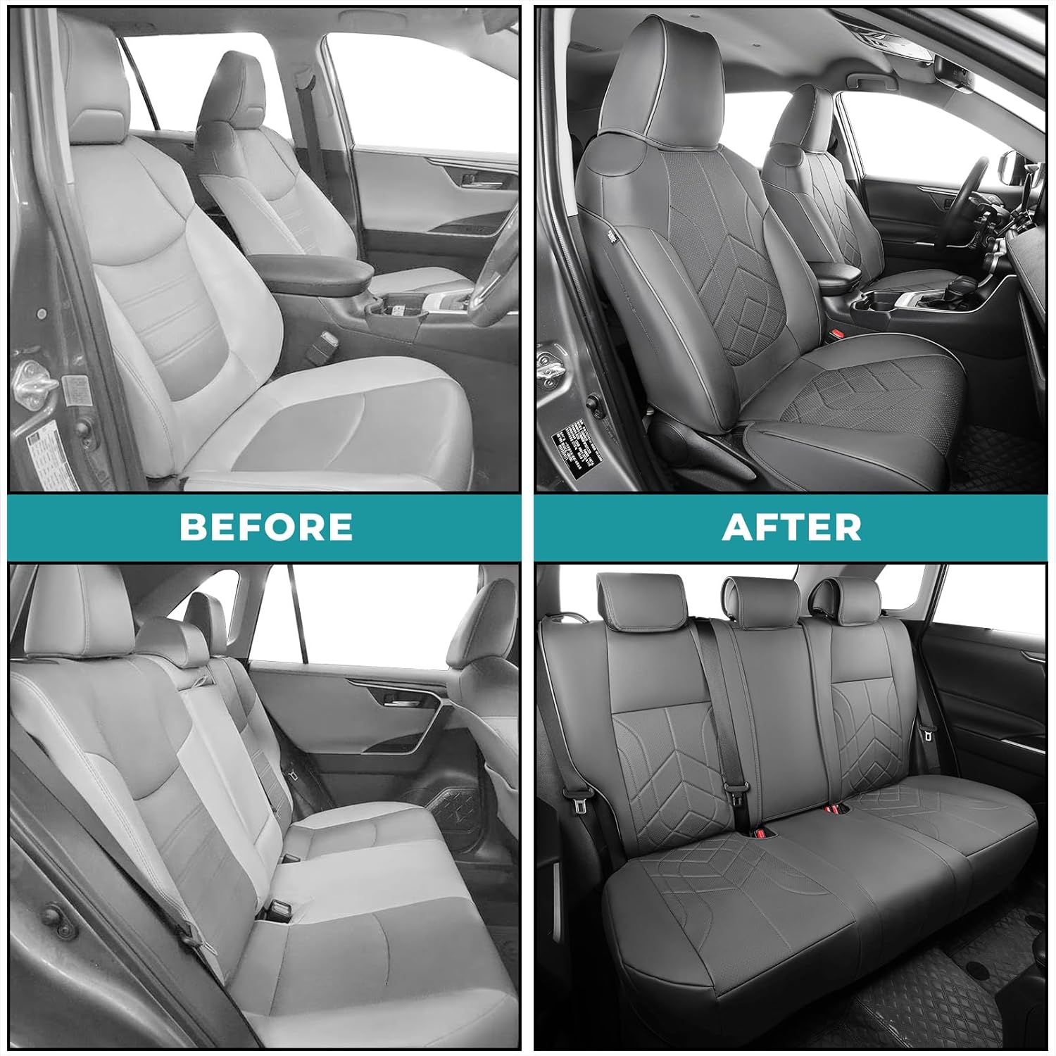 for Toyota RAV4 Seat Covers 2019 2020 2021 2022 2023 2024 2025 RAV 4 Prime & Hybrid XLE LE Limited XLE Premium (Not for XSE/SE Hybrid) - Custom Leather Car Seat Covers Full Set - BlackGrey