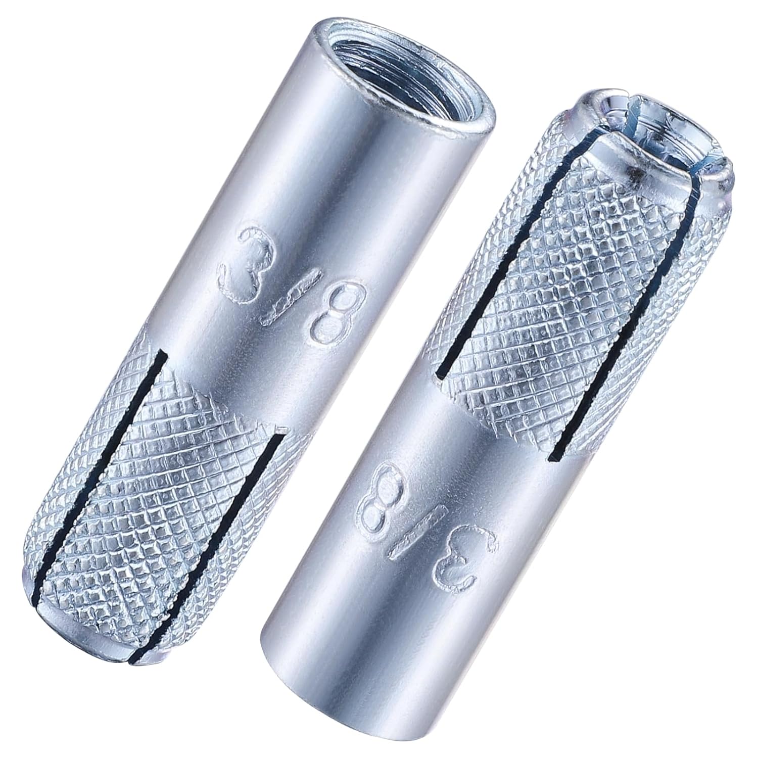 Wensilon(100 pcs) 3/8"-16 Premium Zinc Plated Carbon Steel Drop in Anchors Assortment, Knurled Drop-in-Anchor for Solid Concrete, Internal Forced Expansion Screw Bolts