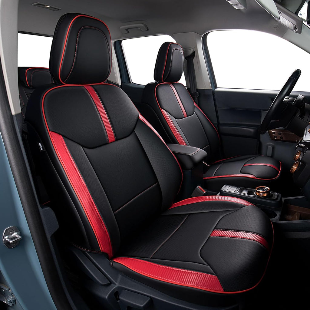 Seat Covers Fit for Ford Maverick 2022-2025 Double Cab XL XLT Lariat,Full Coverage Seat Cover Design ,Safety and Comfort Carbon Fiber Car Seat Covers,Airbag Compatible Seat Covers for Cars(Red)