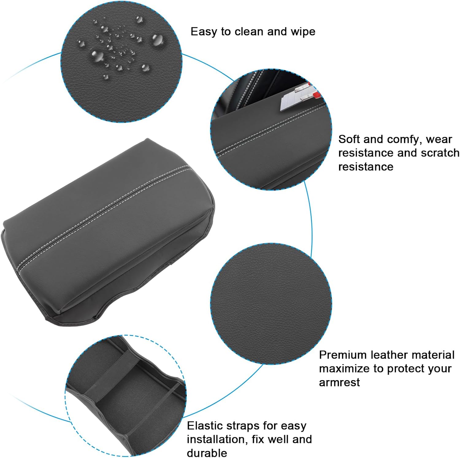 SXCY for 2024 2025 Mustang Armrest Cover (Thickened) for Mustang 2025 Accessories 2024 2025 Mustang Center Console Cover 2025 Mustang Middle Console Cover (Grey Stitched)