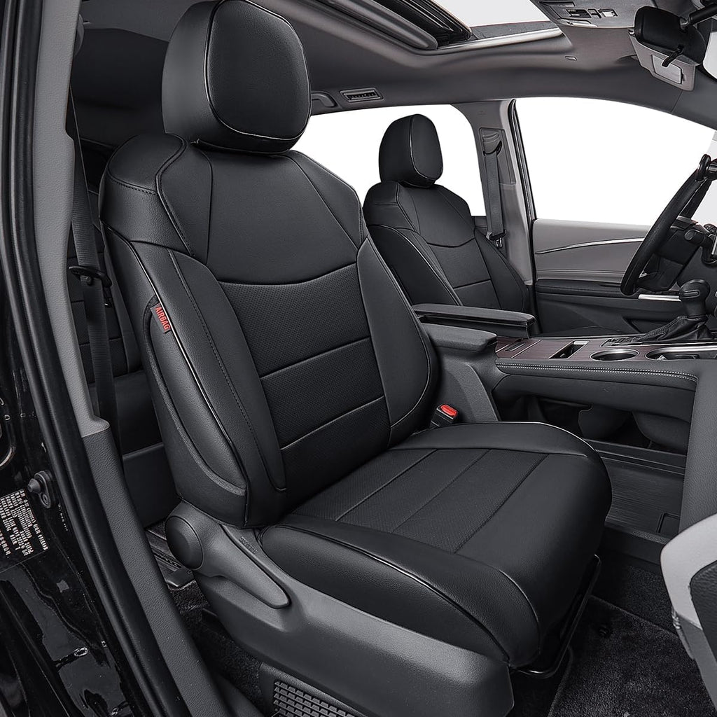 EKR Sienna Seat Covers for 2011-2020 Toyota Sienna L,LE,XLE,Limited,7 Seats,2nd Row Captain Seats W/NO Legrest,Waterproof Car Seat Cover Full Set,Car Seat Protectors- Three Row,Leather(Black)