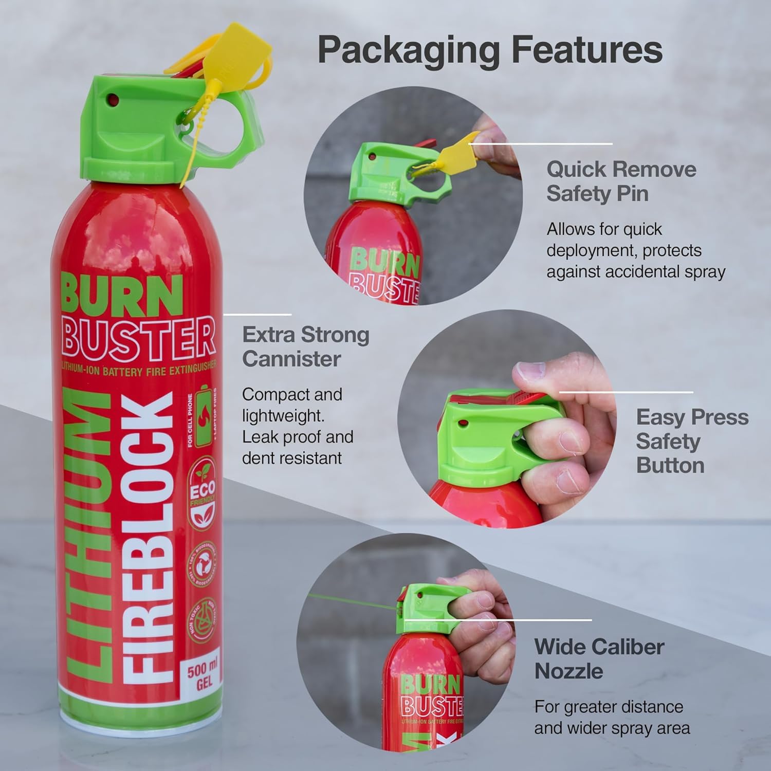 Lithium-Ion Fire Extinguishing Gel 3-Pack - Battery Fire Suppression Gel for Electronics, Stops Thermal Runaway, Non-Toxic, Eco-Friendly, 14oz Canister, Made in USA