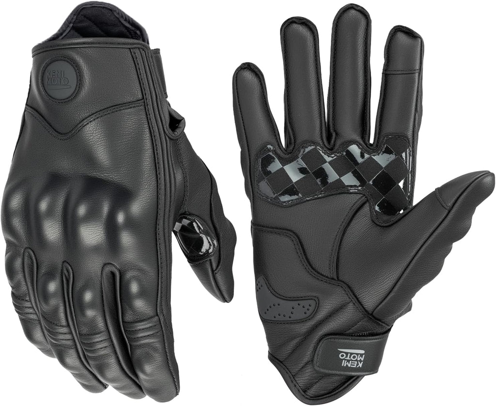 KEMIMOTO Motorcycle Leather Gloves, Sheepskin Protective Gloves for Men and Women, Touchscreen Compatible, Hard Knuckle，Gear for Motorcross Racing Cycling