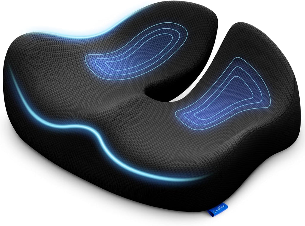 ZIKEE Pioneering Seat Cushion for Pressure Relief, Ergonomic Office Chair Cushion for Sciatica, Back, Hemorrhoids & Tailbone Pain Relief, High-Density Memory Foam Car Seat Cushion with Anti-Slip Base