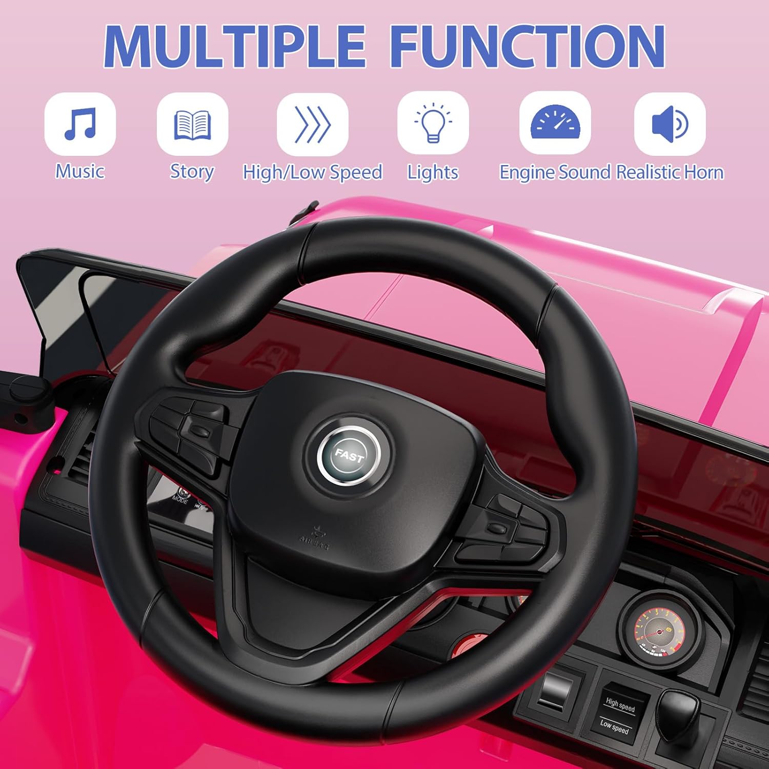 12V Kids Ride on Truck Car, w/Parent Remote Control, Twin 35w Motors, 3 Speeds, LED Lights, Music & Horn, Spring Suspension, Kids Electric Vehicles Toy for 3-5 Years Old Boys Girls Gift, Pink
