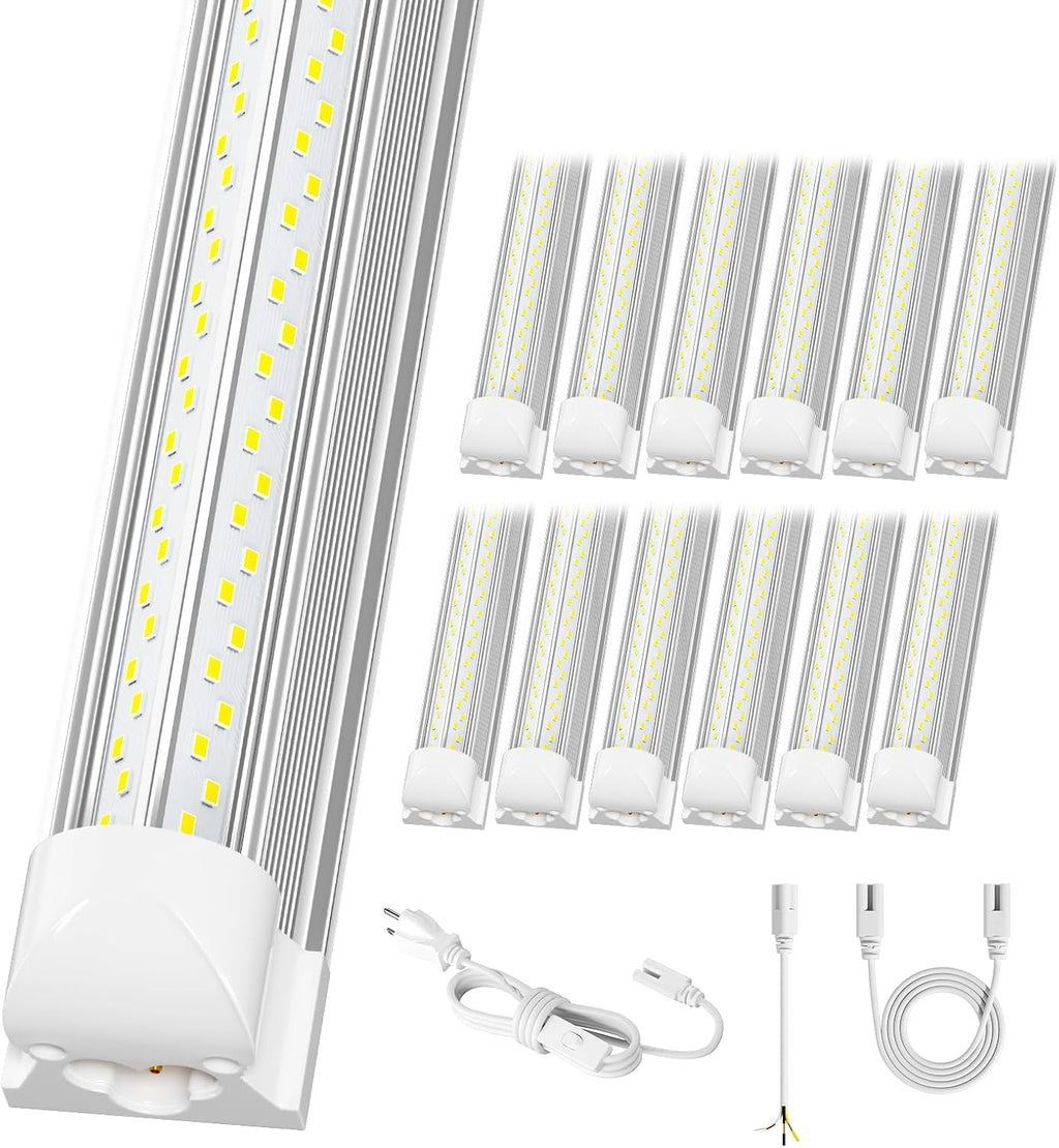 12 Pack Super Bright 100w 8ft Led Shop Light, 15000lm 5000k V Shape 8' Led Shop Lights 8ft, Linkable 96" 8 Foot Shop Lights for Garage Workshop Shop Warehouse Lighting