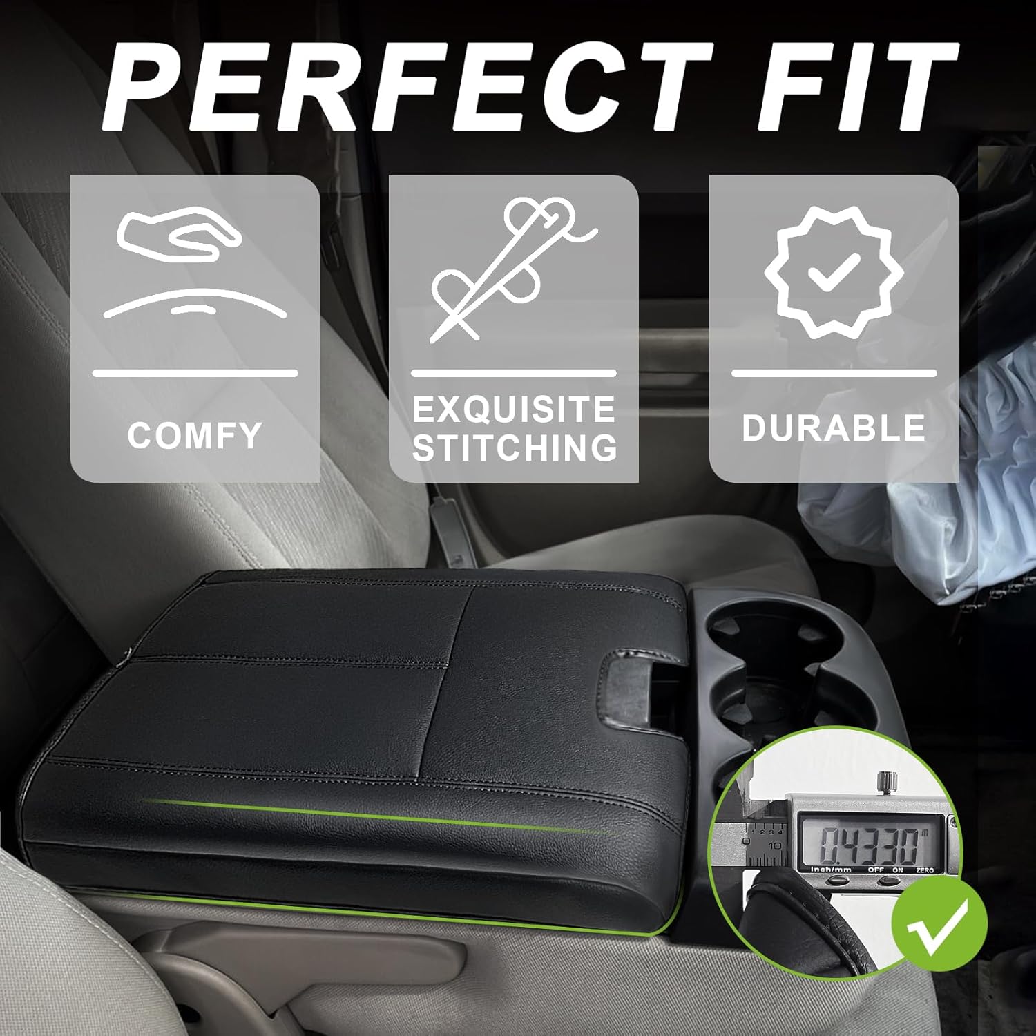 Muslogy Center Console Armrest Cover Compatible with Chevy Silverado/Tahoe & GMC Sierra/Yukon 2007-2013 Comfort Armrest Pad Arm Rest Cushion Vegan Leather Protector Regular Thick(Jump Seat ONLY)