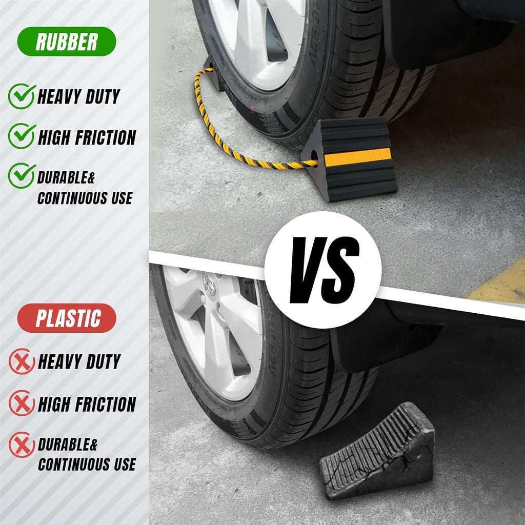 Rubber Wheel Chocks for RV Trailer Camper Truck Car Aircraft Boat, Versatile Rubber Chocks Block Stopper for Tire with Reflective Strips, Utility Trailer Camper RV Accessories