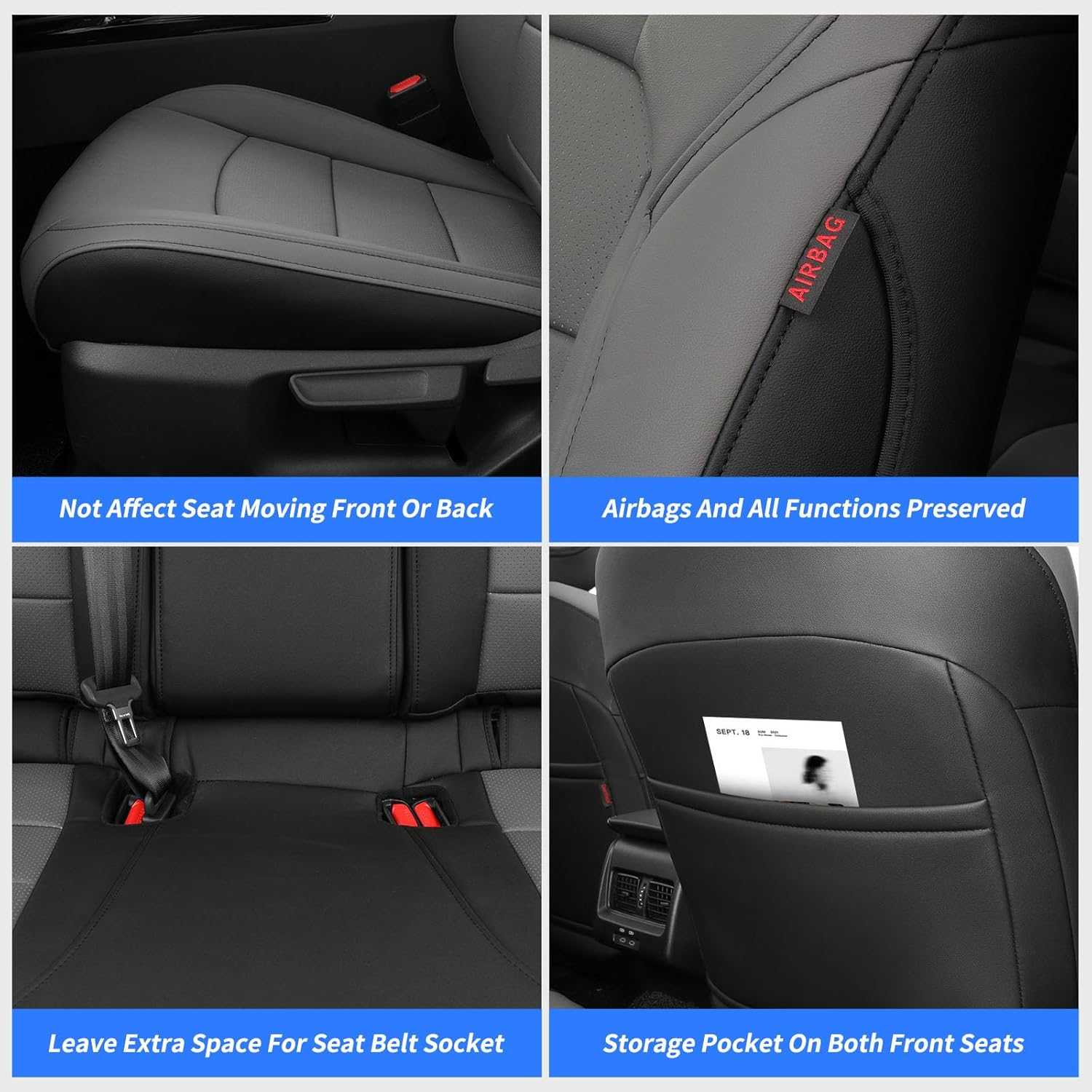 coverdream Custom Fit Camry Car Seat Covers for 2025 Toyota Camry Hybrid LE,SE,Full Coverage,Airbag Compatible Waterproof Leather Car Seat Protector(Full Set,Black/Gray)