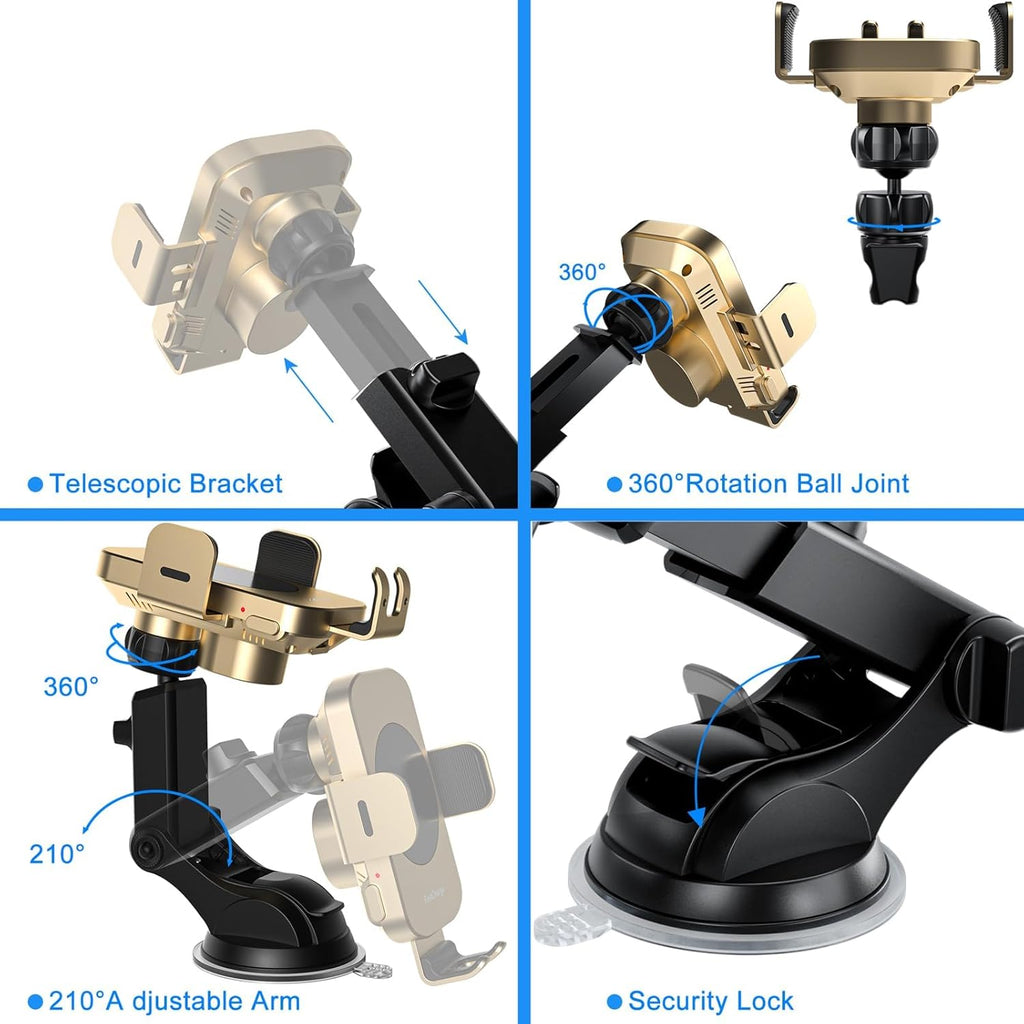 Wireless Car Charger, Fast Charging 15W Auto Clamping Car Charger Phone Holder Phone Mount for iPhone16 15 14 13 12 11 Pro Max Xs, Samsung Galaxy S24 Ultra S23 S22 S21 S20 S10+ Note 9, etc