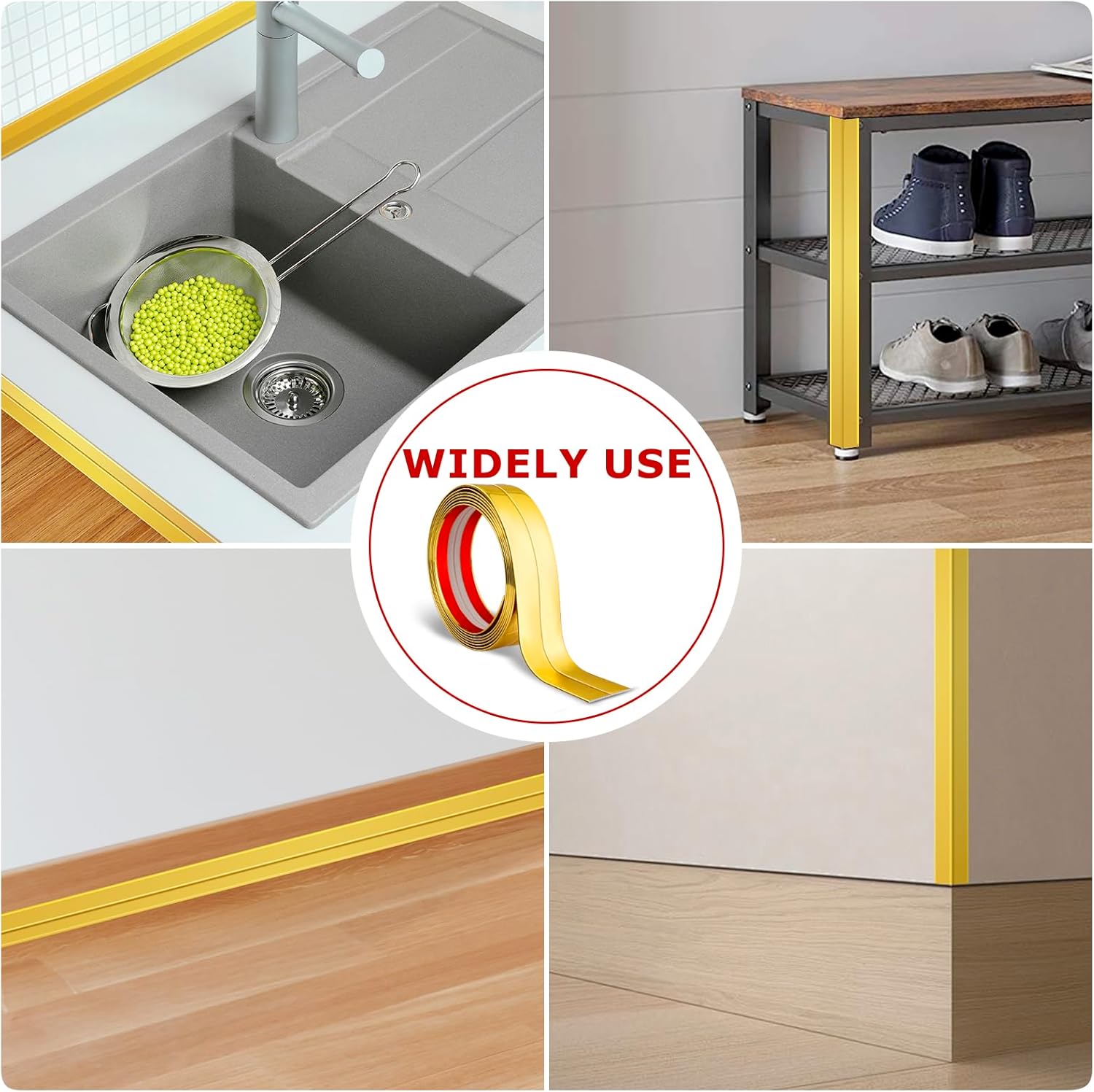 Flexible Wall Corner Protector Moulding Trim Peel and Stick Wall Corner Guards Edge Protector Self Adhesive Molding Trim Strip for Edge Ceiling (Gold, 2.4 in x 20 Ft)