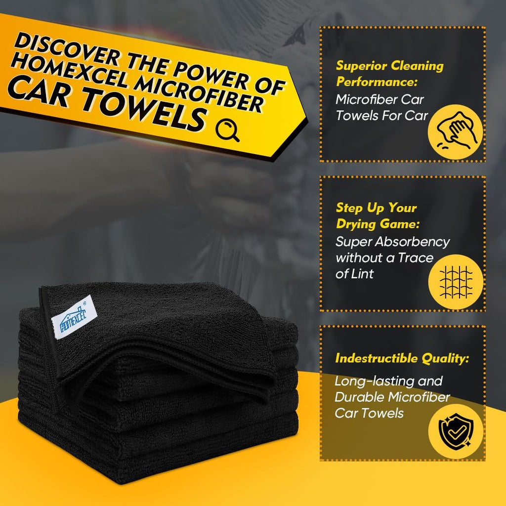HOMEXCEL Black Microfiber Cleaning Cloth 12 Pack, 12.5 x 12.5 inch Microfiber Towels for Cars, Ultra Absorbent Car Washing Cloth, Lint Free Streak Free Cleaning Rags for Car, Kitchen, and Window