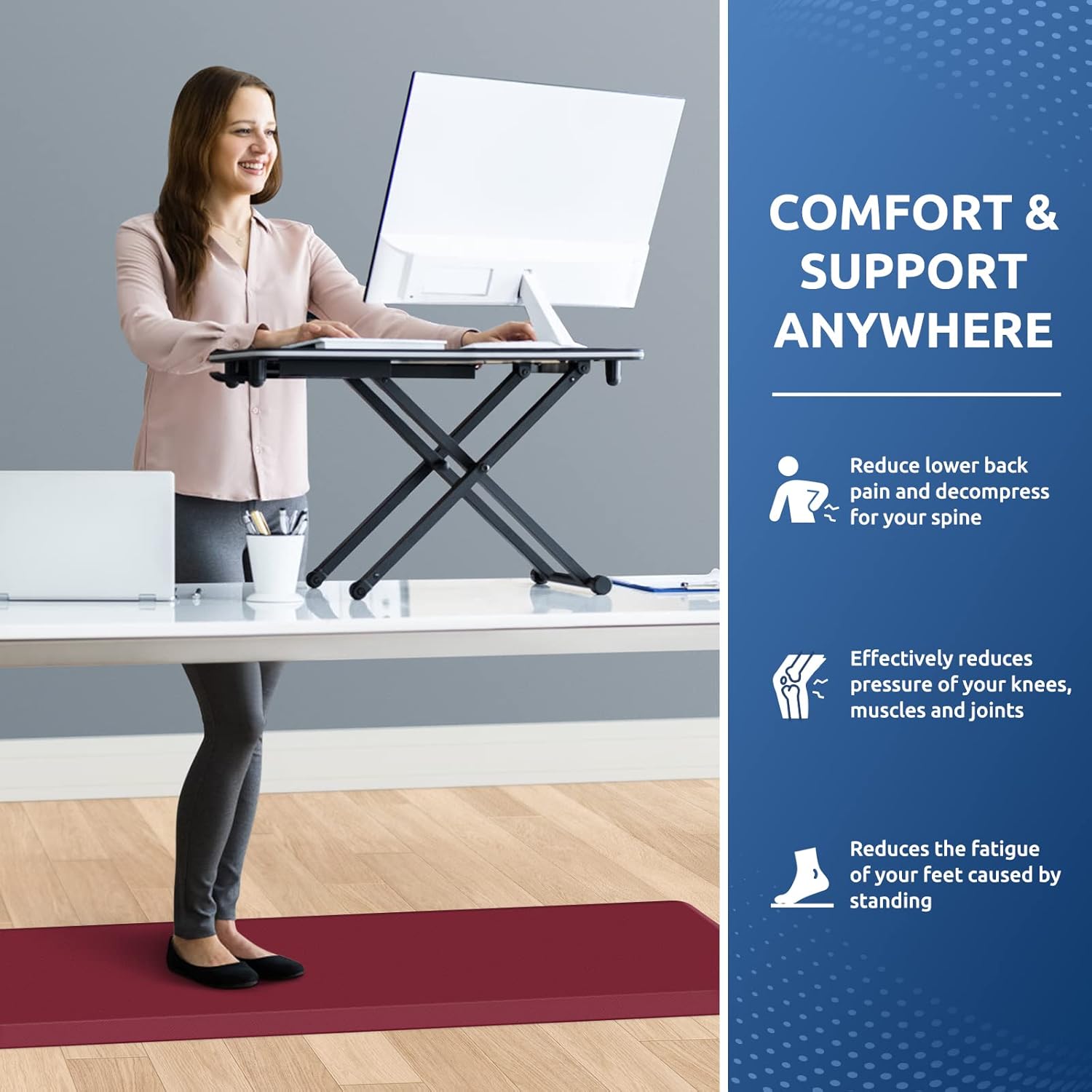KitchenClouds Kitchen Mat Cushioned Anti Fatigue Kitchen Rug 0.8inch Waterproof Non Slip Kitchen Rugs and Mats Standing Desk Mat Comfort Floor Mats for Kitchen Sink Office (17.3"x60",Red)