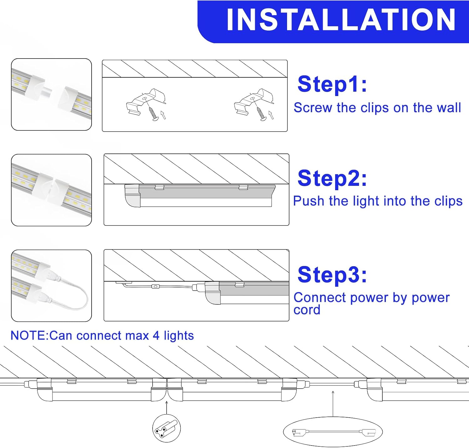 8FT LED Shop Light Fixture,100W 15000LM 6500K,V Shape Linkable T8 Tube Lights with Clear Cover,High Output Plug & Play for Garage/Warehouse/Workshop,10 Pack