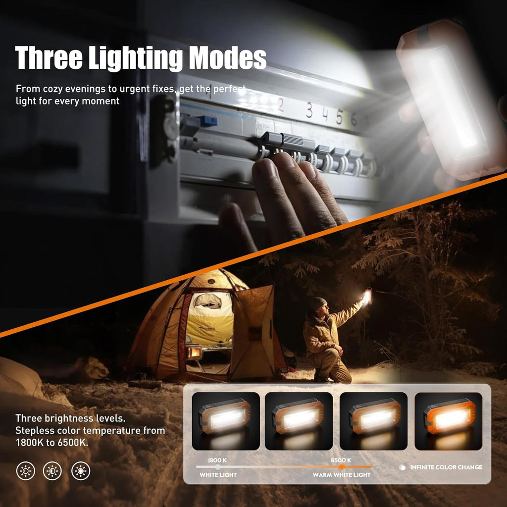 M KARMATER Rechargeable Work Light with Magnetic Base, 1200 Lumens LED Work Light, Portable Magnetic Work Lights with Hook Mechanic Light for Job Site, Workshop, Emergency and Camping