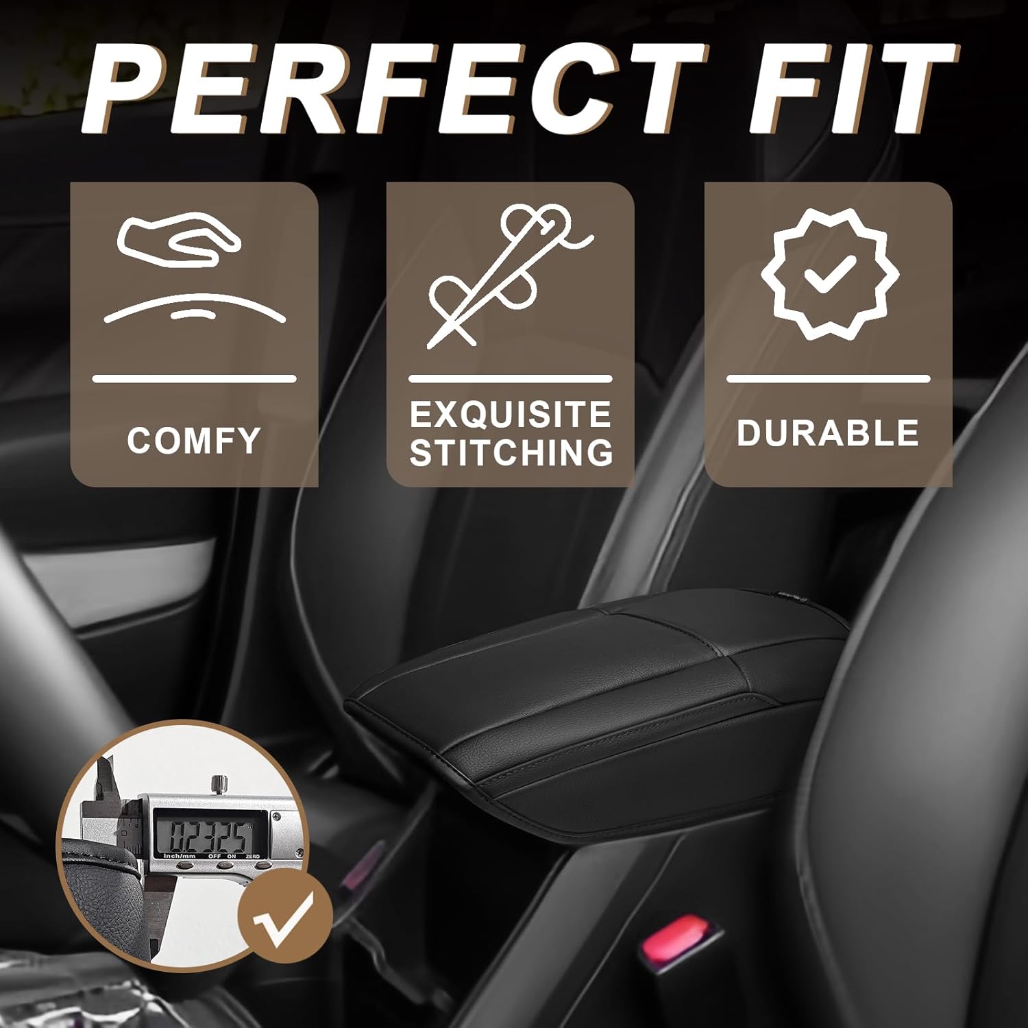 Muslogy Center Console Armrest Cover Compatible with Honda 2012-2015 Civic Accessories Comfort Armrest Pad Arm Rest Cushion Vegan Leather Protector Black Regular Thick