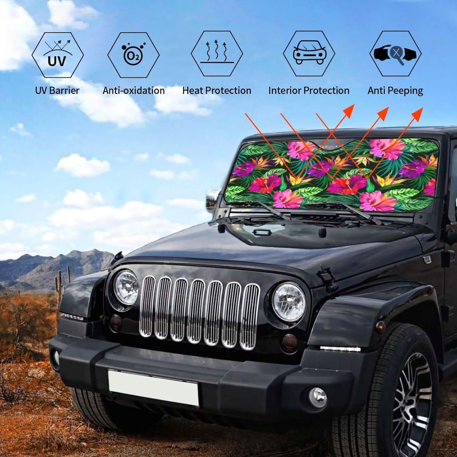 Tropical Flowers Car Windshield Sunshade Front Window Sun Visor Protector Foldable Shield Cover for Truck SUV