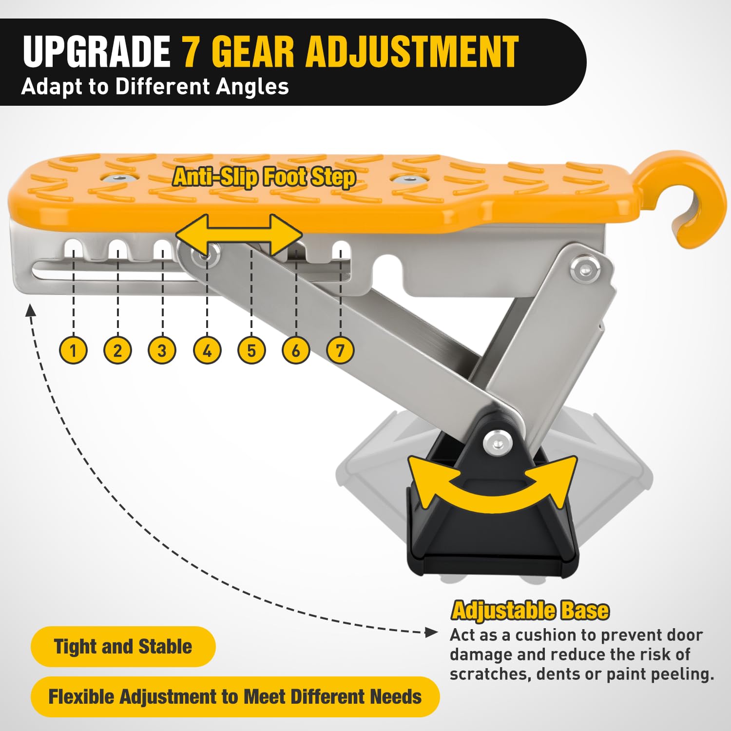Nilight Car Door Step Universal Aluminum Latch Step for Car Roof Access Portable Folding Car Door Latch Hook Step Multi-Adjustable Both Feet Stand Pedal Max Load 500 Lbs for Truck Suv Vehicles, Orange