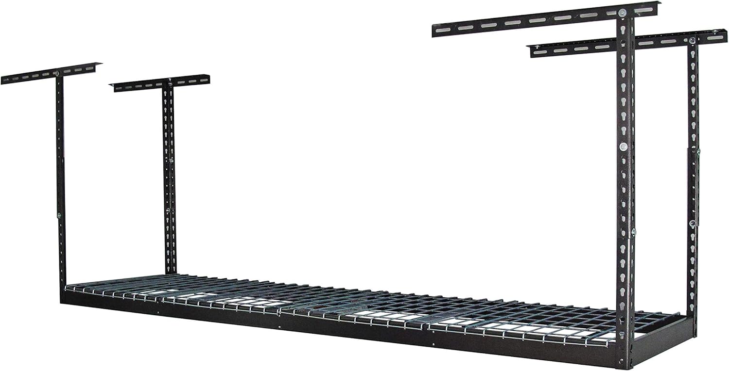 MonsterRax Overhead Garage Storage Rack 2x8, Ceiling Mounted Shelving, Adjustable Hanging Organizer, Heavy Duty Steel, 350 Pound Capacity, Color: Hammertone, Adjusts 12-21" from Ceiling