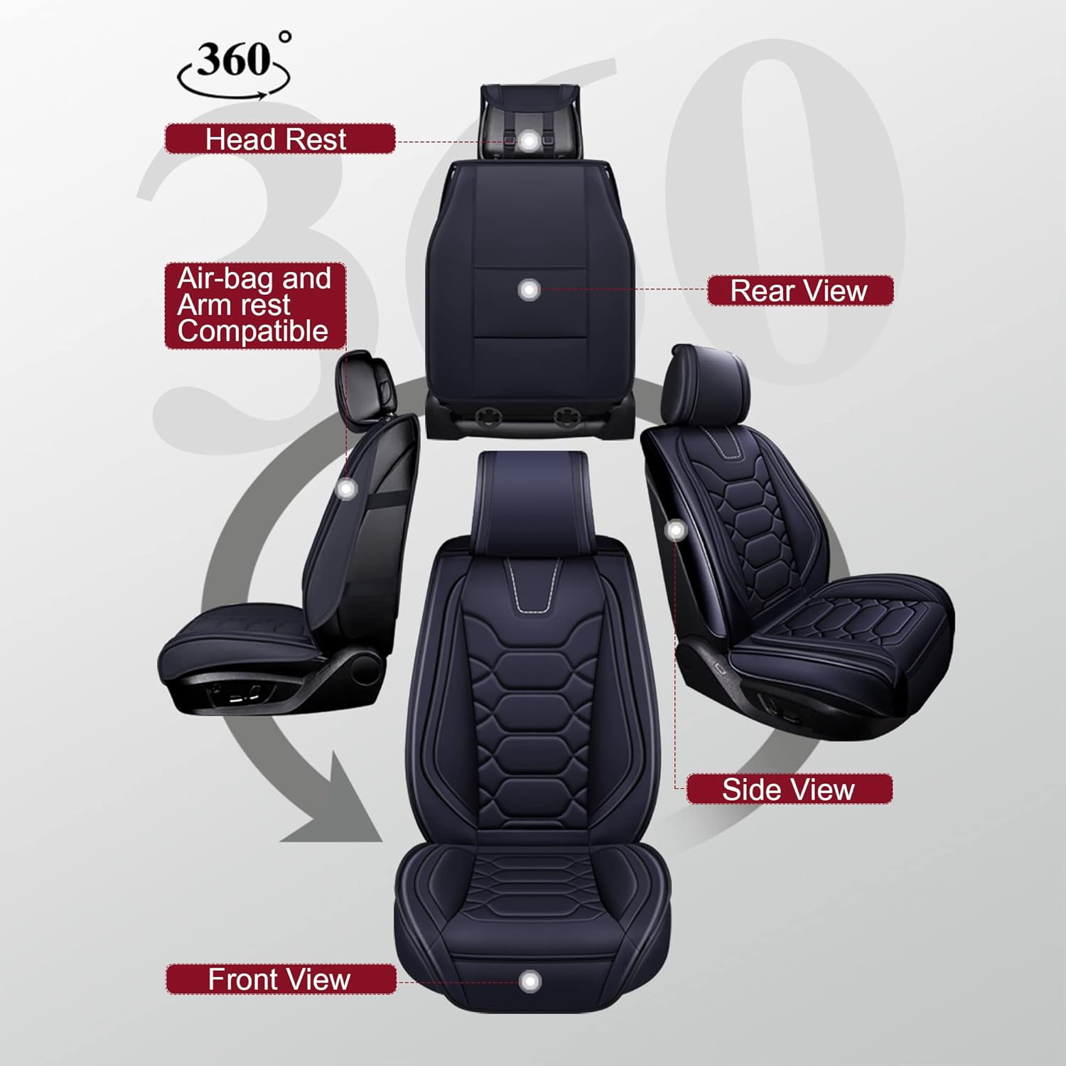 OASIS AUTO Custom Fit Seat Covers for 2012-2025 Toyota Camry, Waterproof Faux Leather Seat Protector Cushion Camry Car Accessories (Full Set, Black)