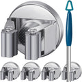 4 Pcs Magnetic Mop Broom Holder Movable Magnetic Broom Holder Rack, Anti Slip Wall Mounted Utility for Cleaning Tools, Garage, Kitchen, Laundry, Garden (Silver)