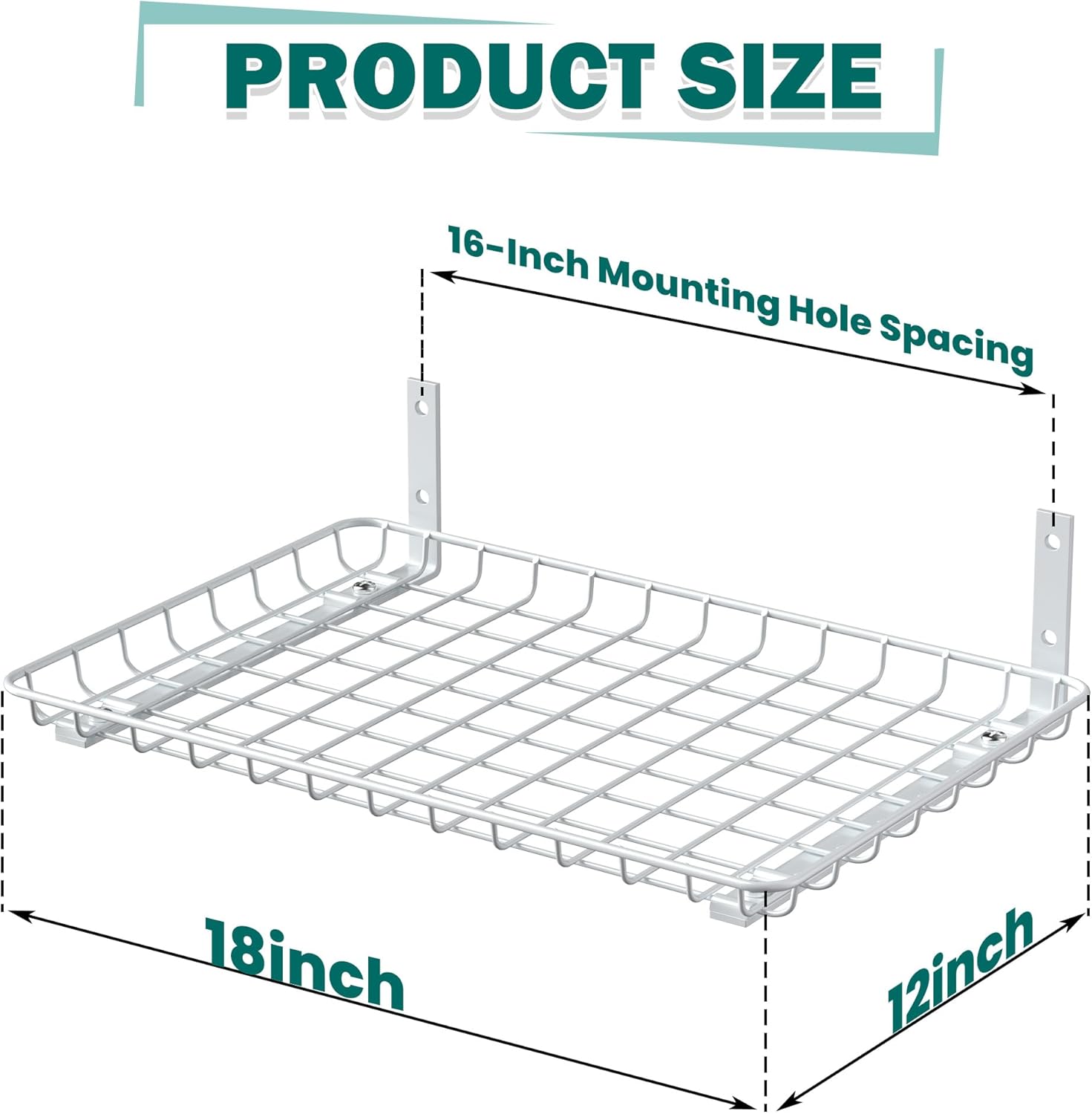 EVERHANGER Garage Wall Shelves 12x18 Inch, Wall Mounted Storage Shelf, Metal Shelf Rack, Heavy-Duty Shelf Organizer 2 Pack, White
