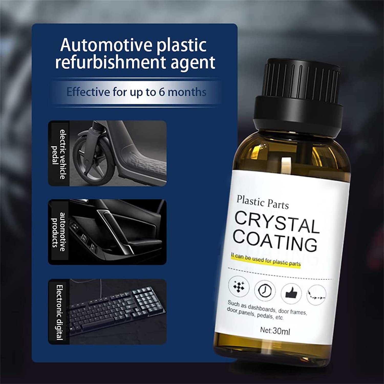 3Pcs Crystal Coating for Car, Plastic Parts Crystal Coating, Cristal para PláStico Del Carro for Car, Great Gloss Protection, Long Duration Refurbish Agent with Spong
