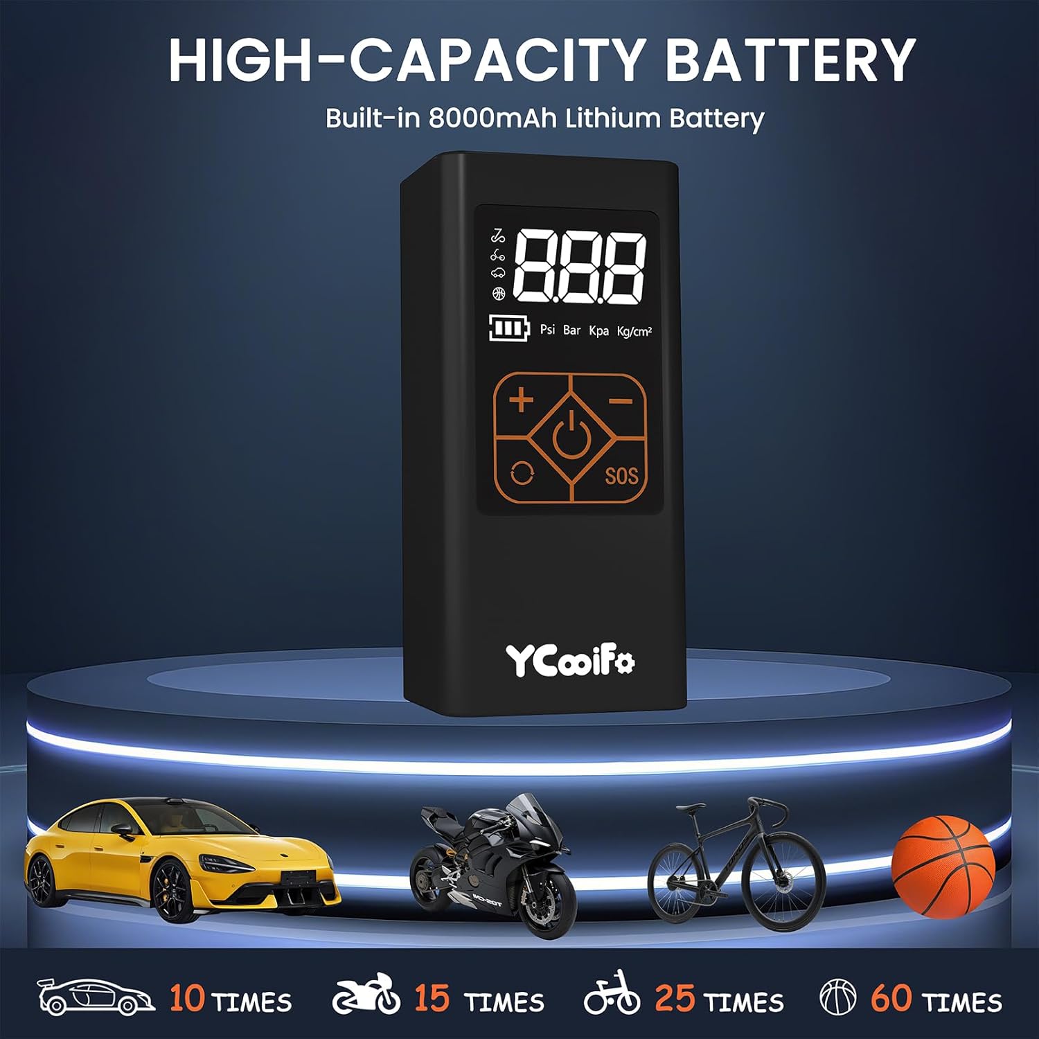 150 PSI Tire Inflator Portable Air Compressor, 8000mAh Battery Auto Shut-Off Air Pump, 6X Inflator Portable Tire Inflator for Car, Bicycle, Motor, Ball
