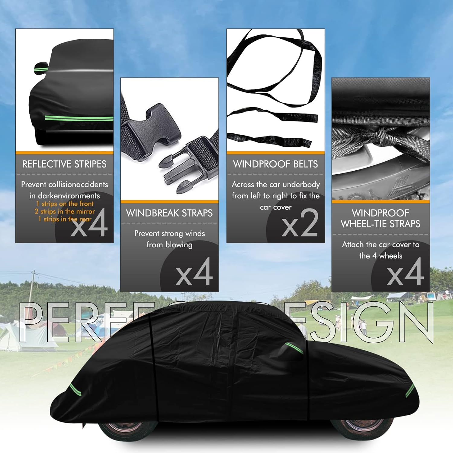 for VW 1960-1980 Volkswagen Beetle Bug Sedan 2-Door Saloon Car Covers 210D Outdoor Waterproof UV, Custom-fit Protective Full Covers with Cotton Layer, Zipper Door, Reflective Strip, Storage Bag