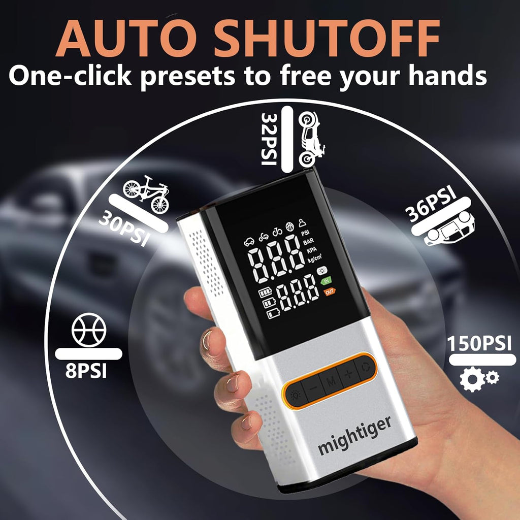 Tire Inflator Portable Air Compressor Cordless Mini Automatic Air Pump with Digital Pressure Gauge 150PSI 3X Fast Inflation and Auto Shutoff SOS Light Tires Pump for Car Motorcycle
