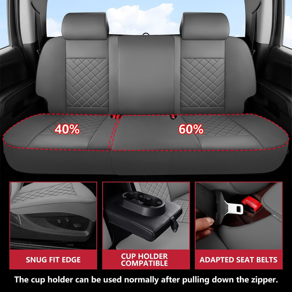 BABYBLU Chevy Chevrolet Silverado GMC Sierra Car Seat Covers Fit 2007-2023 2024 2025 1500/2500HD/3500HD (Grey, Full Set)