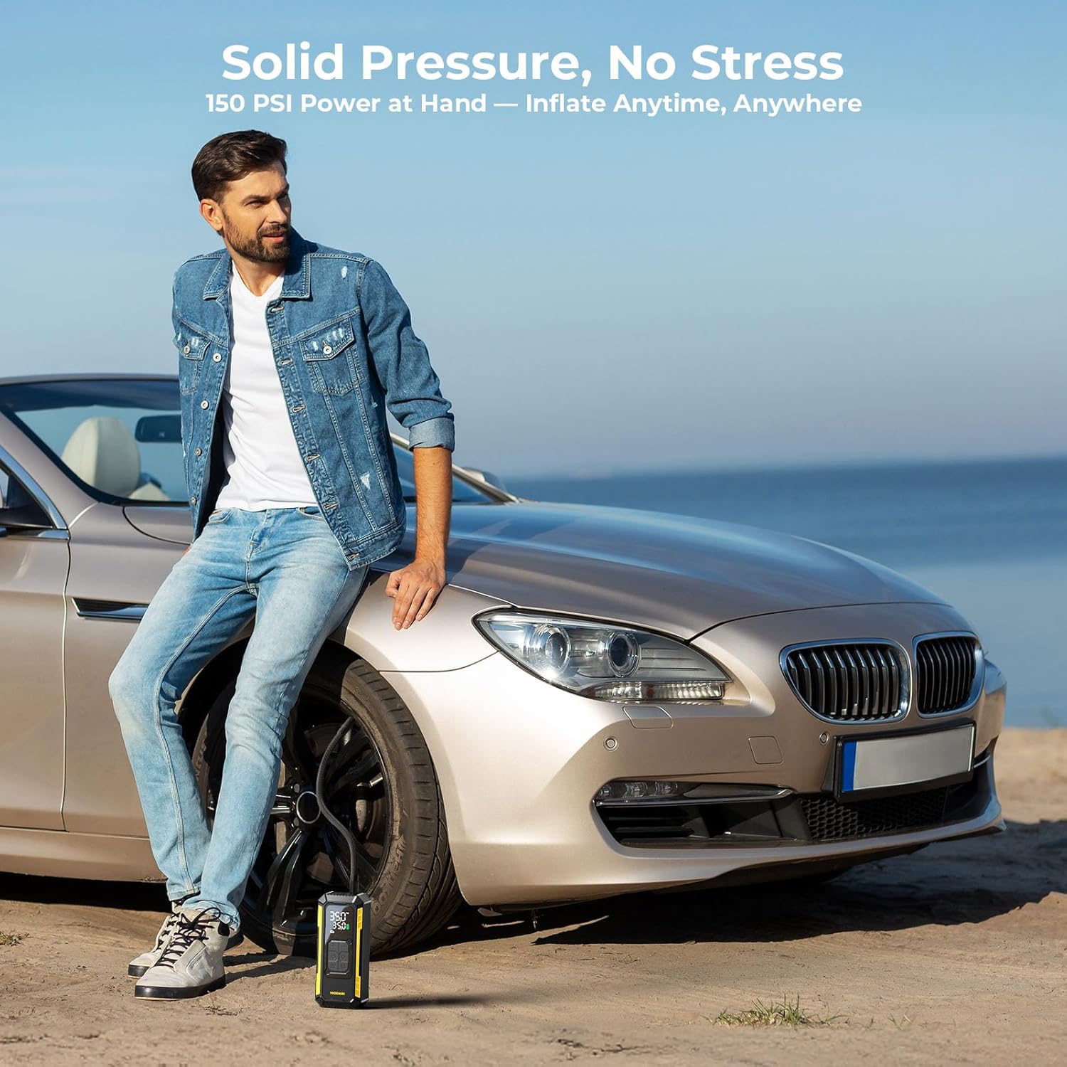 Tire Inflator Portable Air Compressor, 150 PSI Portable Tire Inflator for Car with Digital Gauge, Air Pump for Inflatables with LED & Auto Shut-Off, Ideal for Car, Motorcycle, Bicycle and Ball