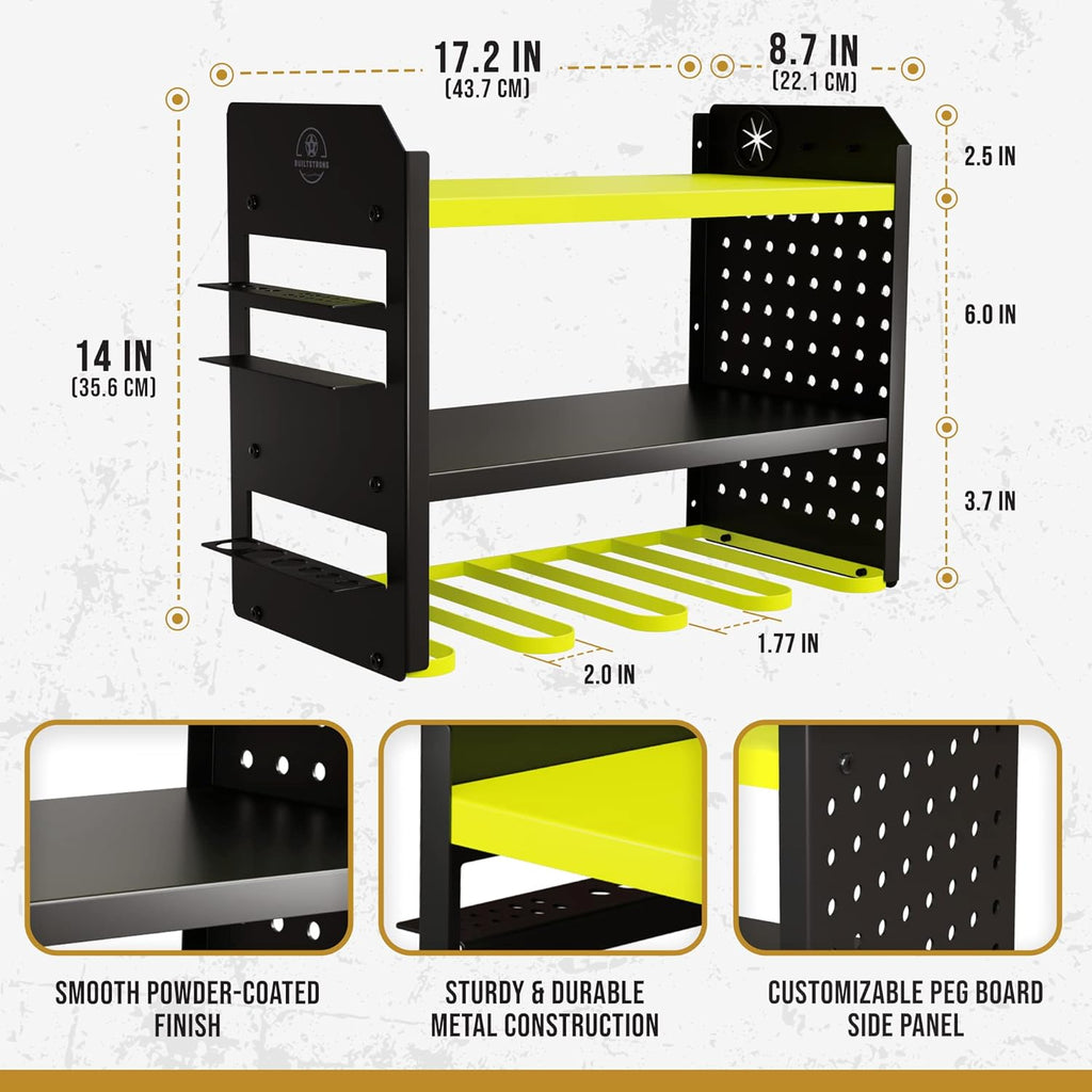 Heavy-Duty Metal Tool Storage Rack - 3-Tier Wall Mount Organizer, Drill Holder, Utility Racks, PegBoard Side, Garage Storage (Green)