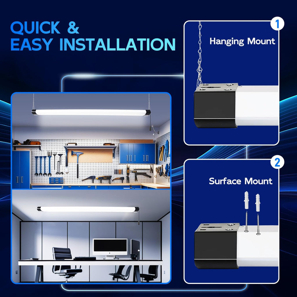 hykolity 4FT 120W LED Shop Light Linkable, 13000lm(400w Equivalent), 5000K Utility Shop Lights for Garages, Workshops, Basements, Hanging or FlushMount, Power Cord and Pull Chain, ETL, Black, 2 Pack