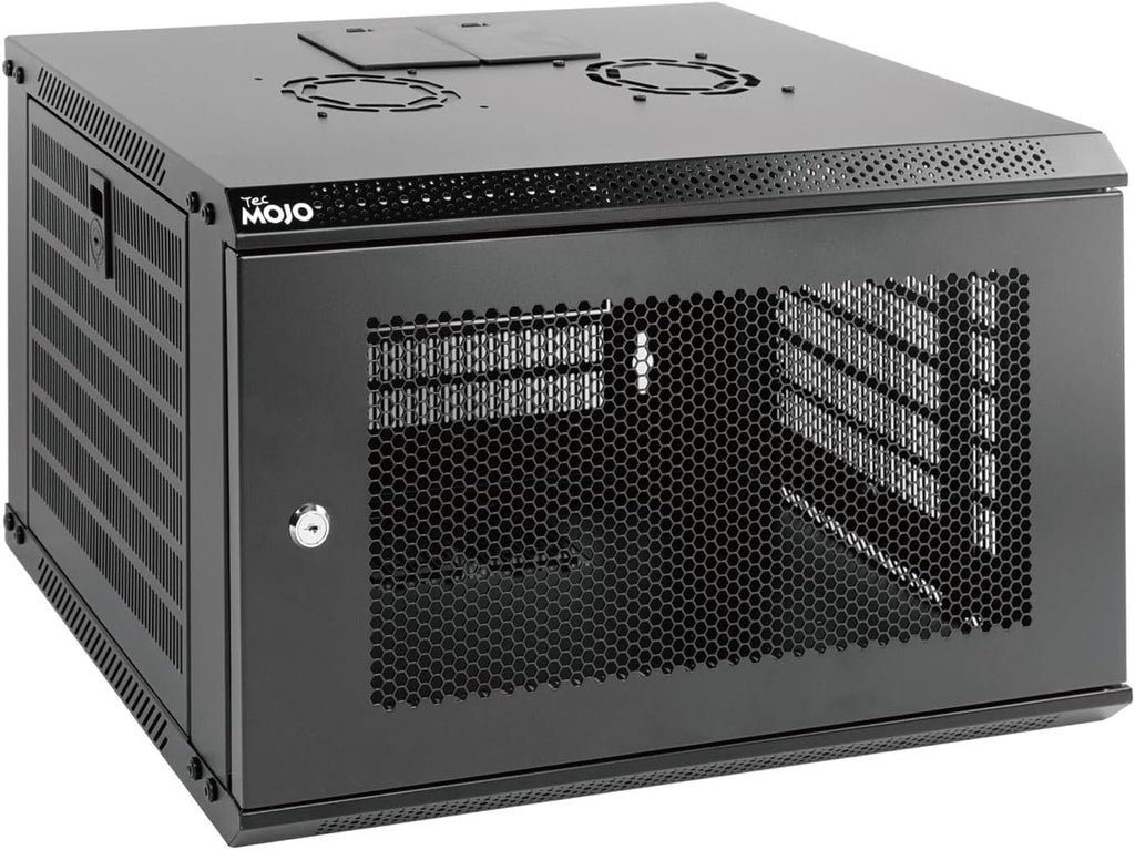 Tecmojo 6U Wall Mount Rack Network Cabinet for 19" IT Equipment,with Lockable Mesh Door and Side Panels,Cooling Fan,450mm Depth (Standard 6U/450mm Deep), Mesh/Black