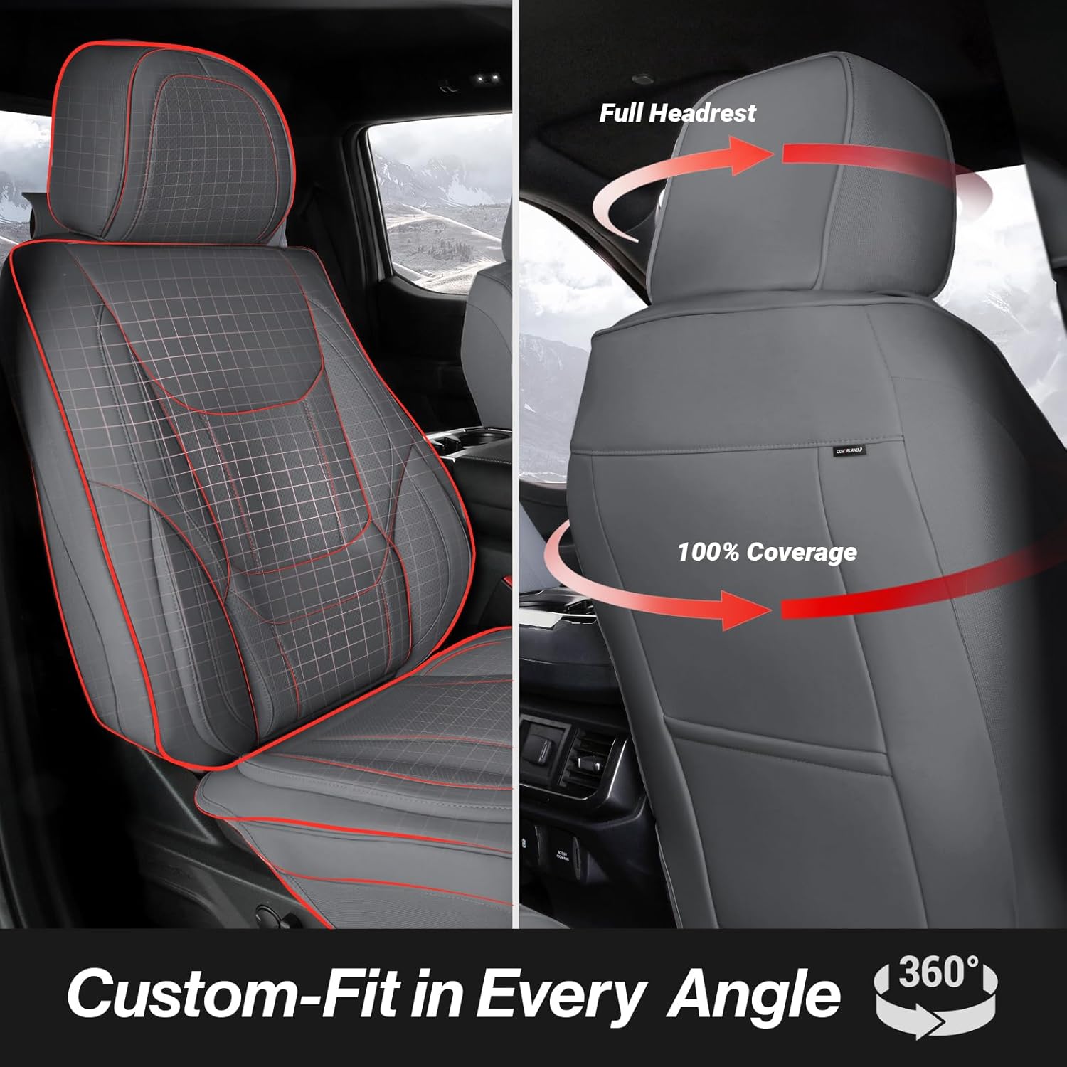 Coverland Custom Car Seat Covers Compatible with 2020-2025 Gladiator Crew Cab - Premium Leather Non-Slip Memory Foam Waterproof Custom Interior Protector Full Set-Dark Gray [See Size Chart-Size X112]
