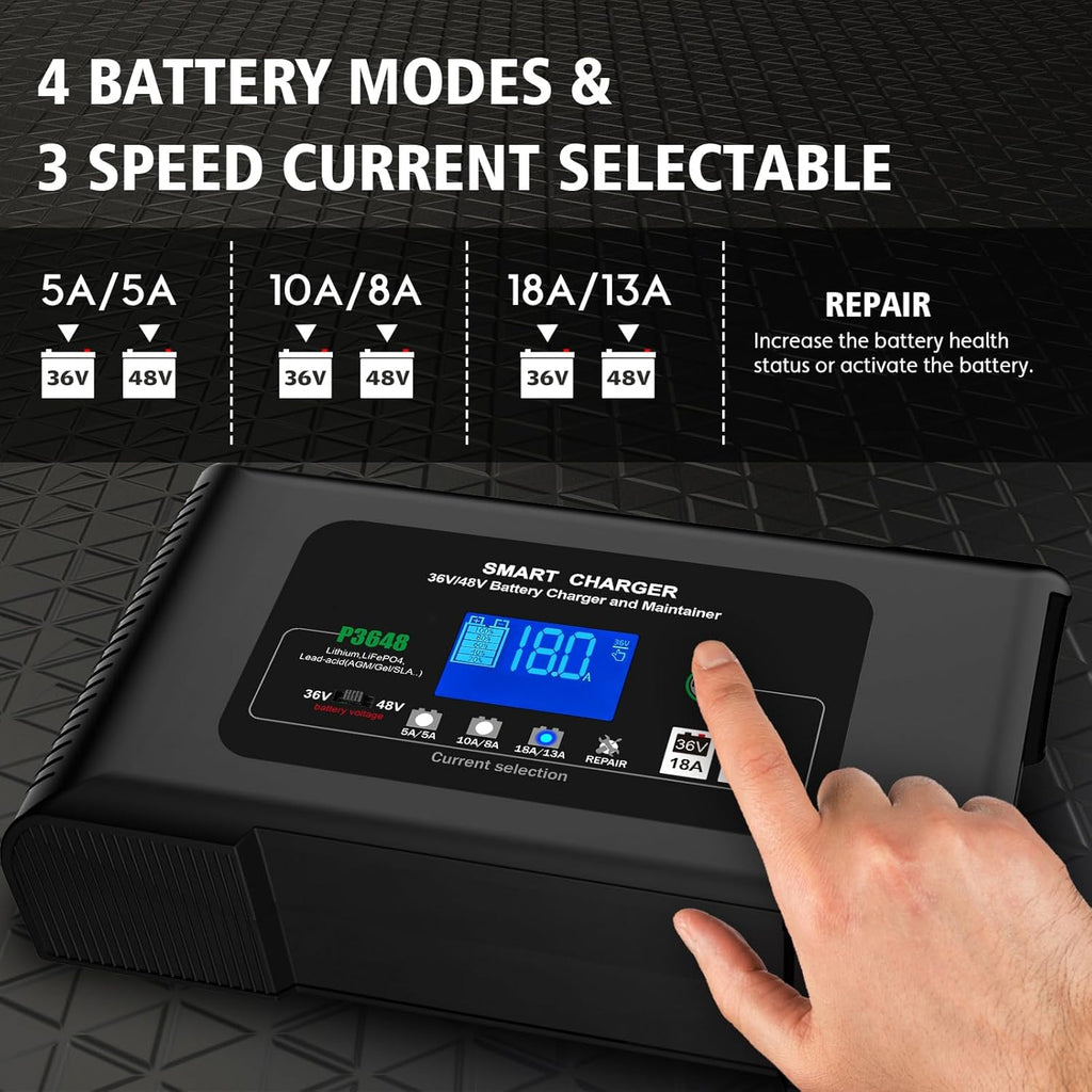Golf cart Battery Charger, 48V 13A and 36V 18A Trickle Charger,48 Volt cart Golf Charger,for 48 Volt Club Golf Car,Lithium,LiFePO4,Lead-Acid AGM/Gel/SLA..Battery Chargers,3 Pin Round Plug